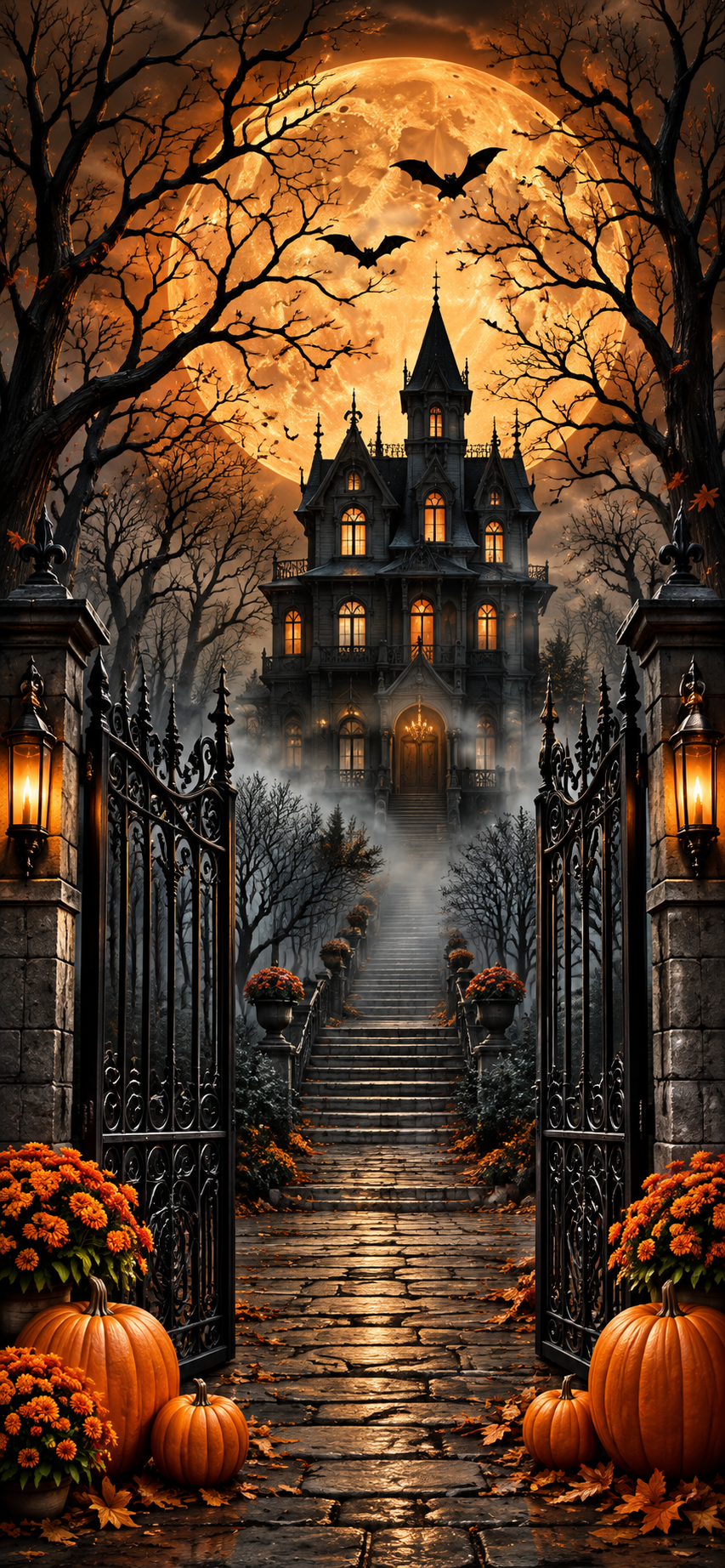 Haunted Mansion with Wrought Iron Gate
