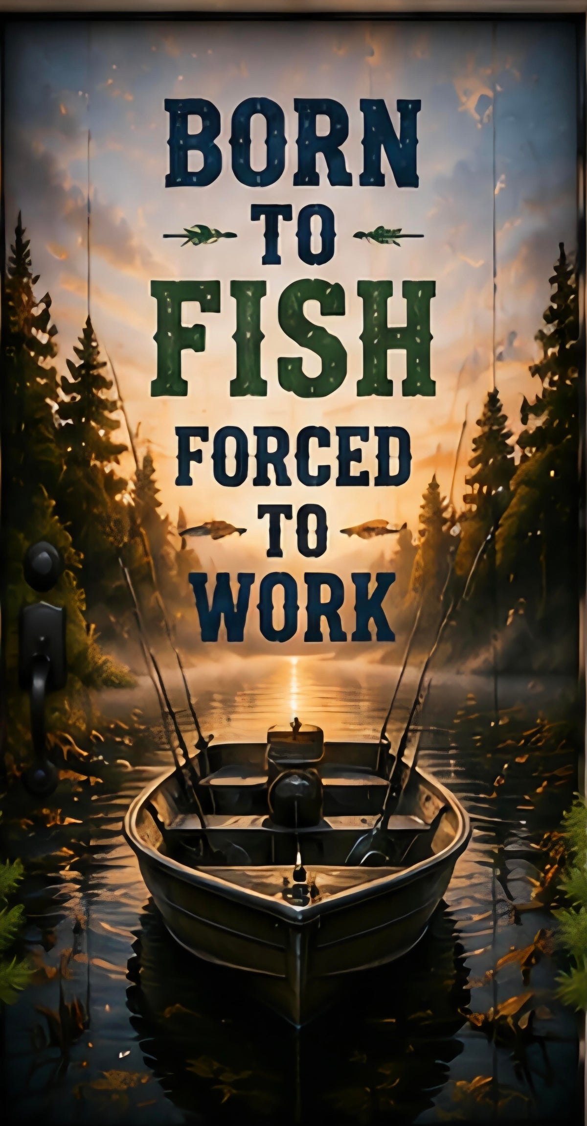Born to Fish Forced to Work Door Wrap